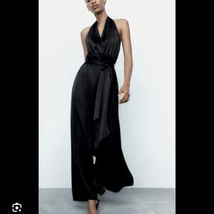 BRAND NEW Zara Black Satin Halter Jumpsuit